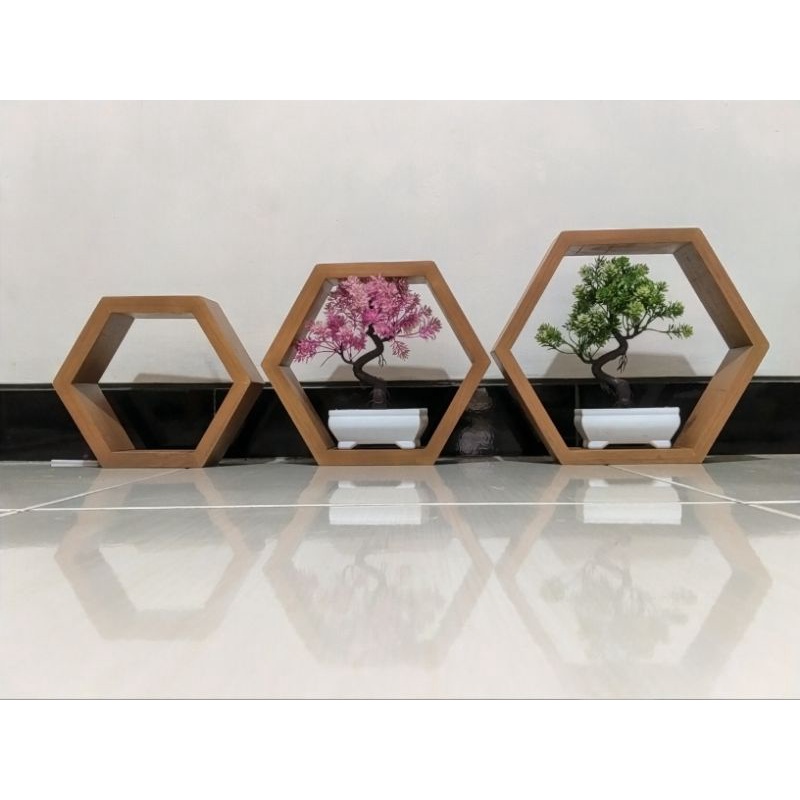 1 set 3 pcs Rak Dinding Hexagonal Segi 6 Dekorasi Ruangan Aesthetic Rak Dinding Serbaguna