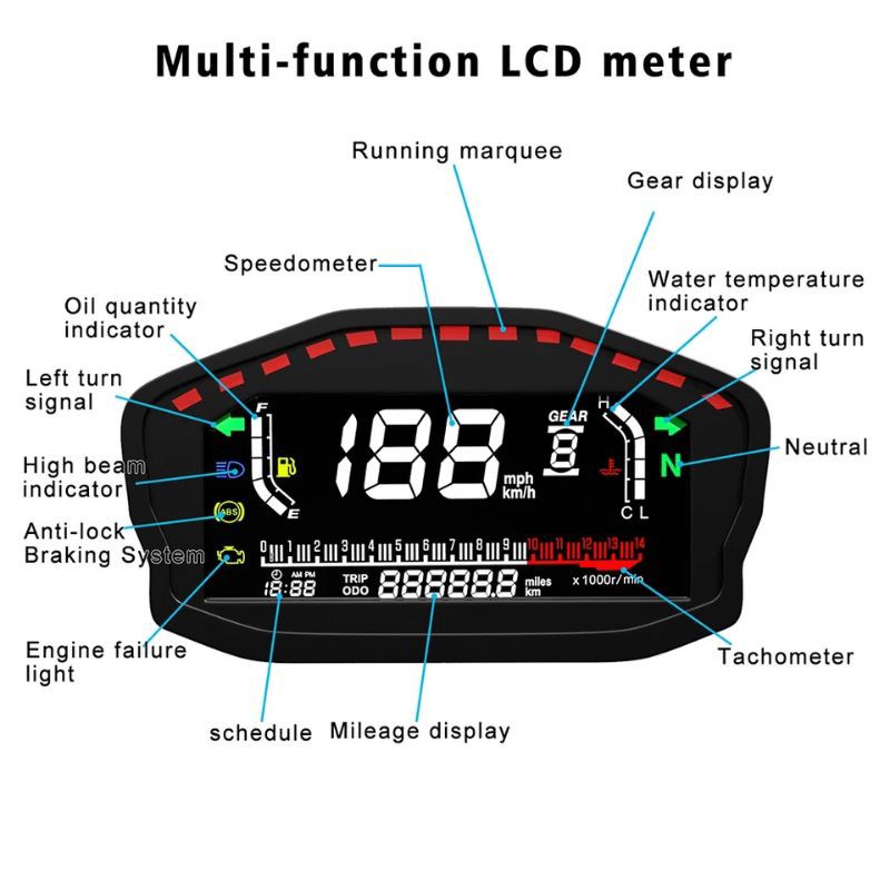 Speedometer Digital Universal Motor rx3n LED LCD Odometer Lampu Latar