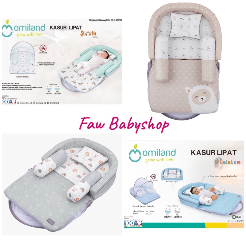 Omiland Kasur Bayi Lipat BUMPER Kelambu + Extra Perlak Series Sloth - OB21151-2 / Alpaca OB21204