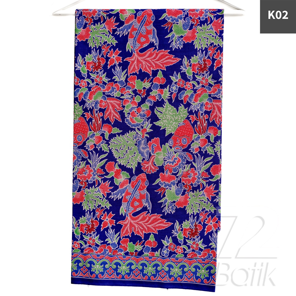 KAIN BATIK KATUN Premium Motif Ikan Koi Warna Biru Hijau Nila 727552 Cap 72 Jarik Jarit Samping Kebat Panjang Batik Katun Modern Premium Bahan Seragam Batik Pernikahan Kantor Keluarga Murah Kamen Jadi Batik Bali Lembaran