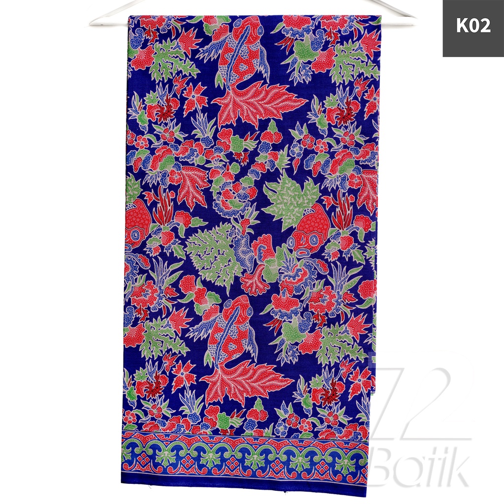 KAIN BATIK KATUN Premium Motif Ikan Koi Warna Biru Hijau Nila 727552 Cap 72 Jarik Jarit Samping Kebat Panjang Batik Katun Modern Premium Bahan Seragam Batik Pernikahan Kantor Keluarga Murah Kamen Jadi Batik Bali Lembaran