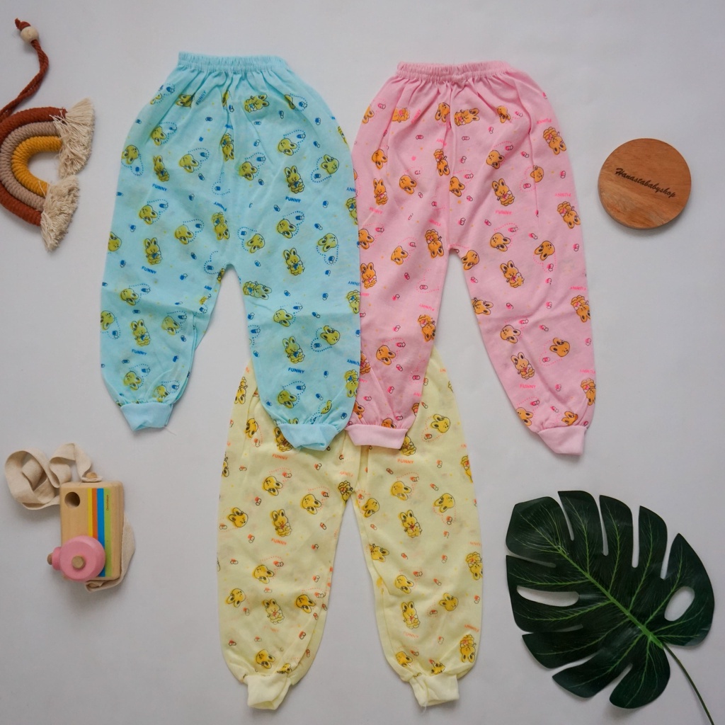 1 Lusin / 6 Pcs Celana Panjang bayi - buka / tutup - motif print