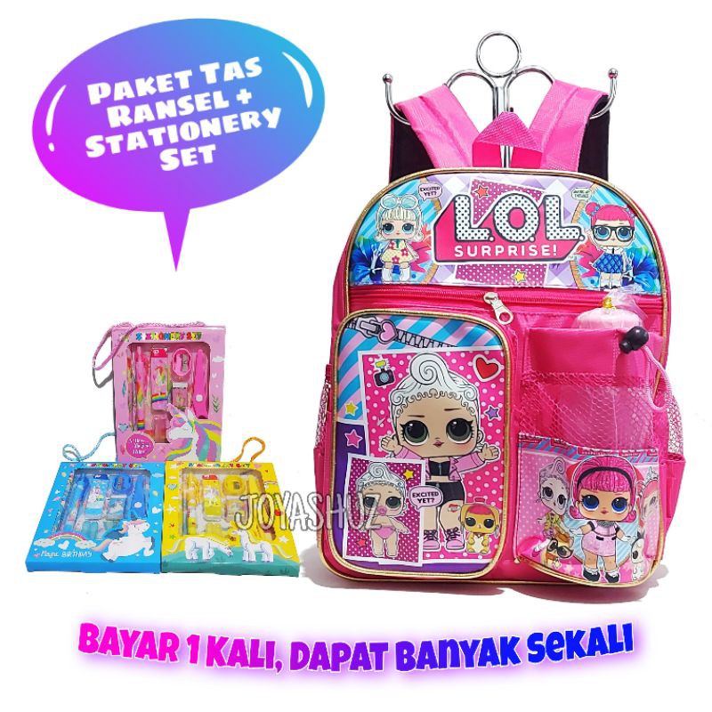 Tas Sekolah Anak Karakter Kartun GRATIS Botol Minum / Tas Anak TK SD / Tas LOL / Tas Frozen