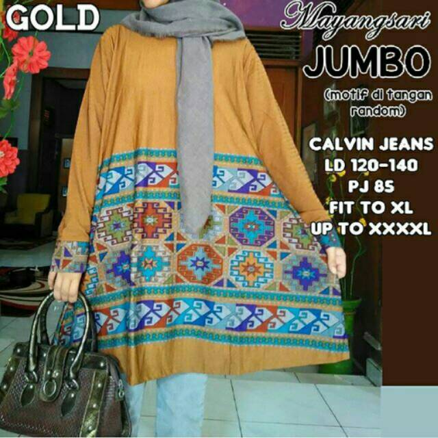 Blouse Tunik Muslim Wanita Cantik Murah Jumbo Size Calvin Jeans Mayangsari Tunik Gold