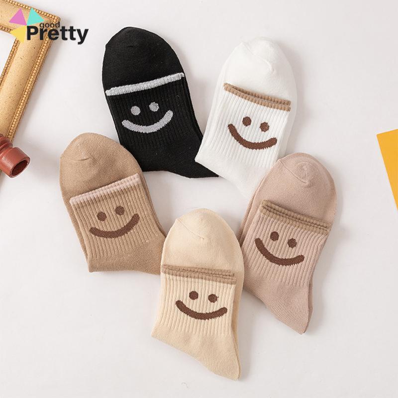 Kaus Kaki Wanita Mid-tube Cute Smiley College Style Kaus Kaki Trendi Musim Gugur Musim Dingin Musim Semi Musim Panas - PD