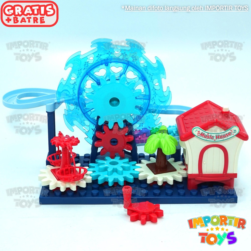 Mainan Edukasi Anak Lego Blocks Elektrik Gear Ferris Wheel Track Music DIY
