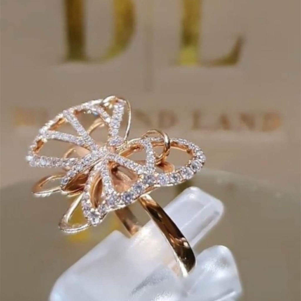 Cincin Lapis Emas Model Kupu-Kupu Aksen Berlian Gaya Korea Untuk Wanita Butterfly