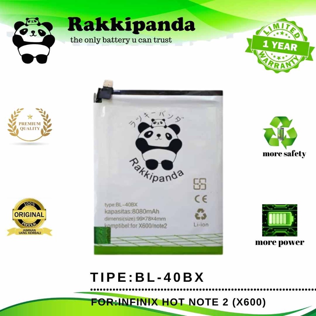 (R/K)- RakkiPanda - BL-40BX BL40BX BL 40BX Infinix Hot Note 2 X600 Batre Batrai Baterai