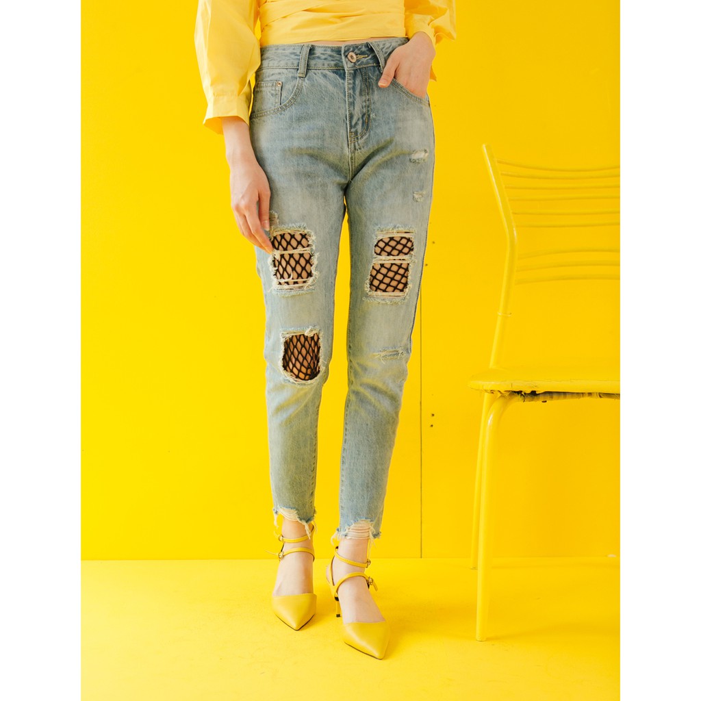 Yuan Market - Destroyed Fishnet Hem Hayden Jeans