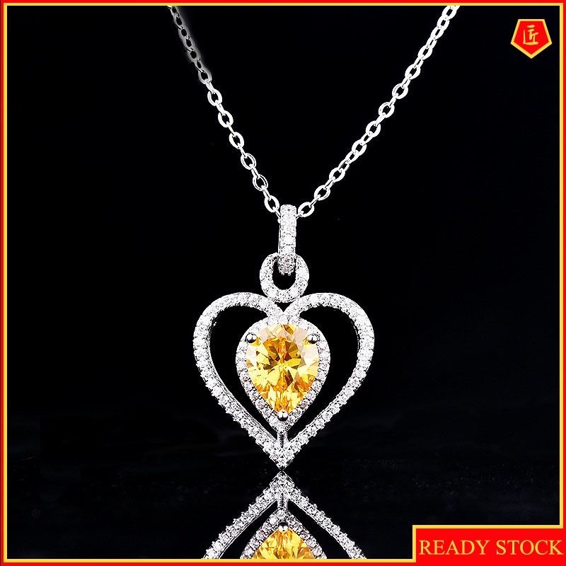 [Ready Stock]Yellow Diamond Love Heart Pendant Colored Gems Necklace Simple Fashion