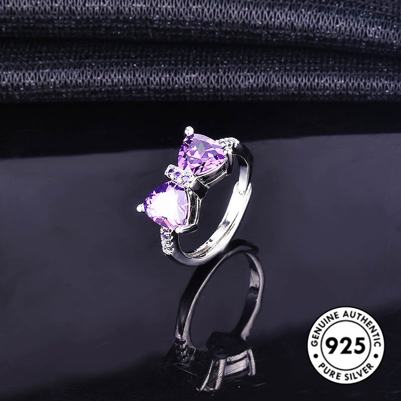 Cincin Sterling Silver 925 Model Pita Dengan Batu Amethyst Elegan Untuk Wanita