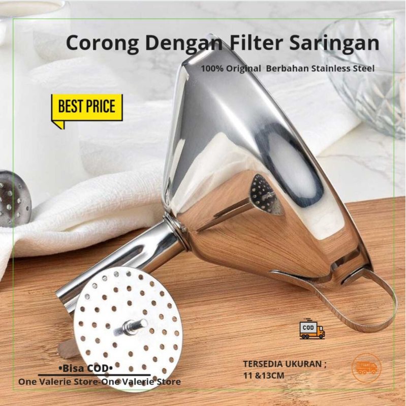 Corong Dengan Filter Saringan Minyak Stainless Steel