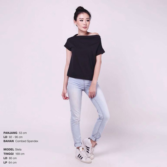 PAMELA SABRINA TOP BAJU SABRINA PUTIH NAVY HITAM PINK KAOS POLOS