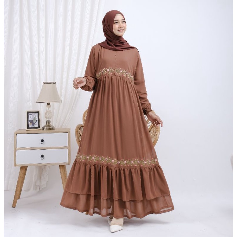 KHADIJA DRESS 3 Gamis bahan ceruty babydol aplikasi bordir seragam by Safitri Fashion