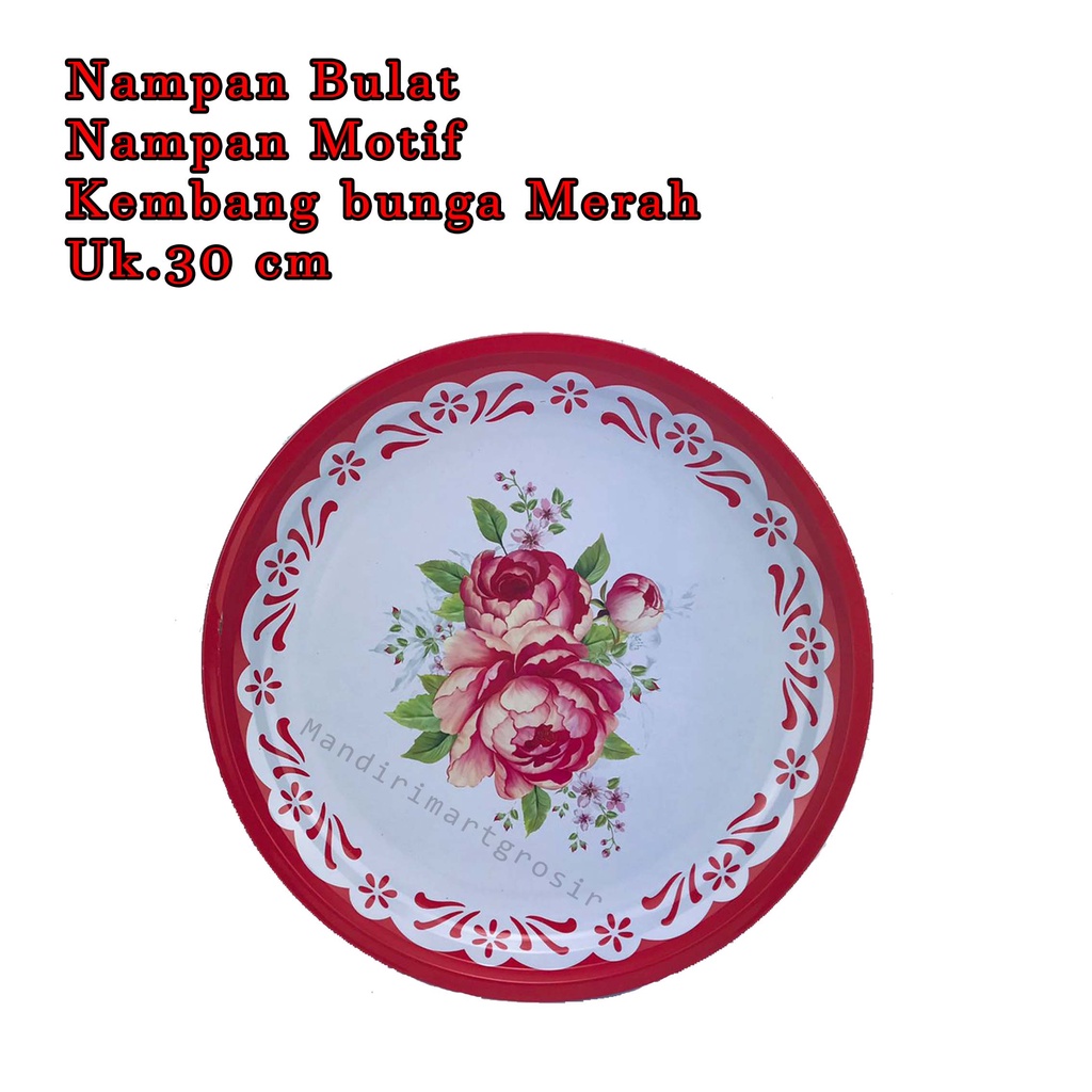 Nampan Bulat / Nampan Motif / Kembang bunga Merah / Uk.30cm