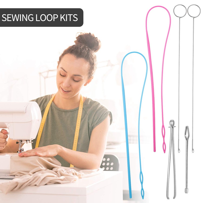 6 Pieces Sewing Loop Kit, Loop Turner Hook Flexible Drawstring Threader Metal Tweezers Long Loop Turner Tool with Latch