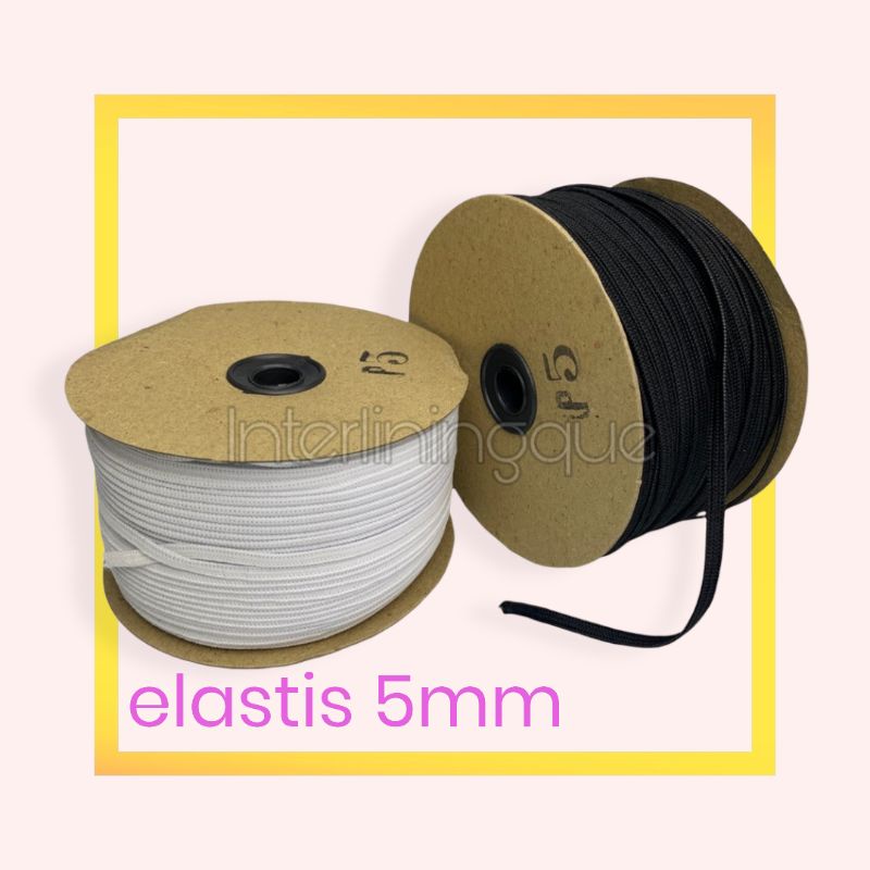 IQ - Karet elastis P5 untuk masker ukuran  5mm / 0.5cm per roll isi 104 yard (94mtr) Karet Elastic