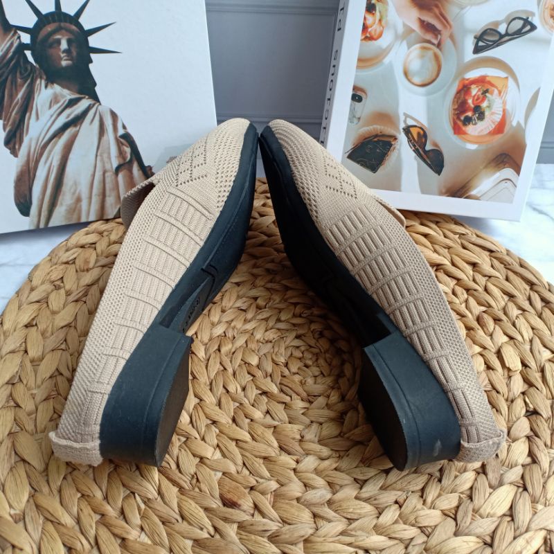 GRAVICI - Sepatu Slip On Mules Wanita Bahan Rajut Import SP 07