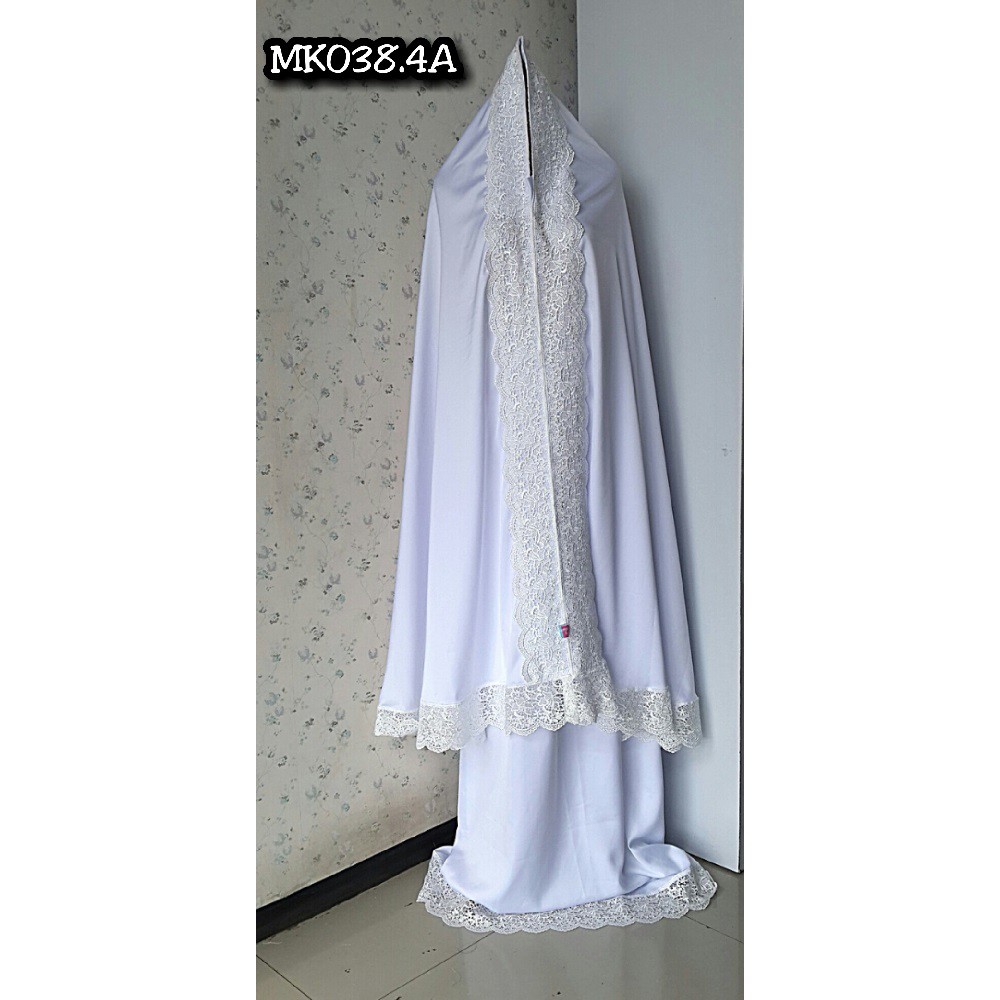mukena putih katun premium / mukenah polos putih renda / mukena putih rajut
