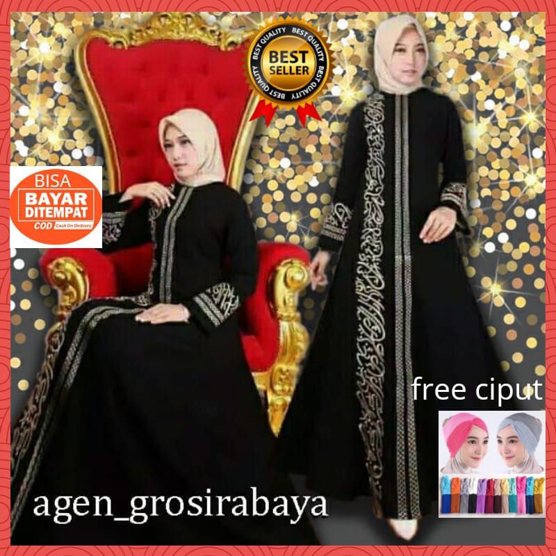 EXCLUSIVE ABAYA GAMIS BORDIR HAIVA ABAYA TURKEY HITAM ARAB GAMIS HITAM BAJU WANITA PUSAT ABAYA
