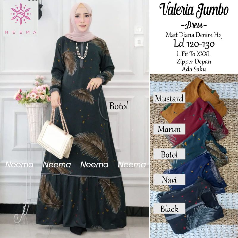 SALE  Valerie Jumbo Gamis Dress LD 120-130 Diana Denim Busui Murah Terbaru