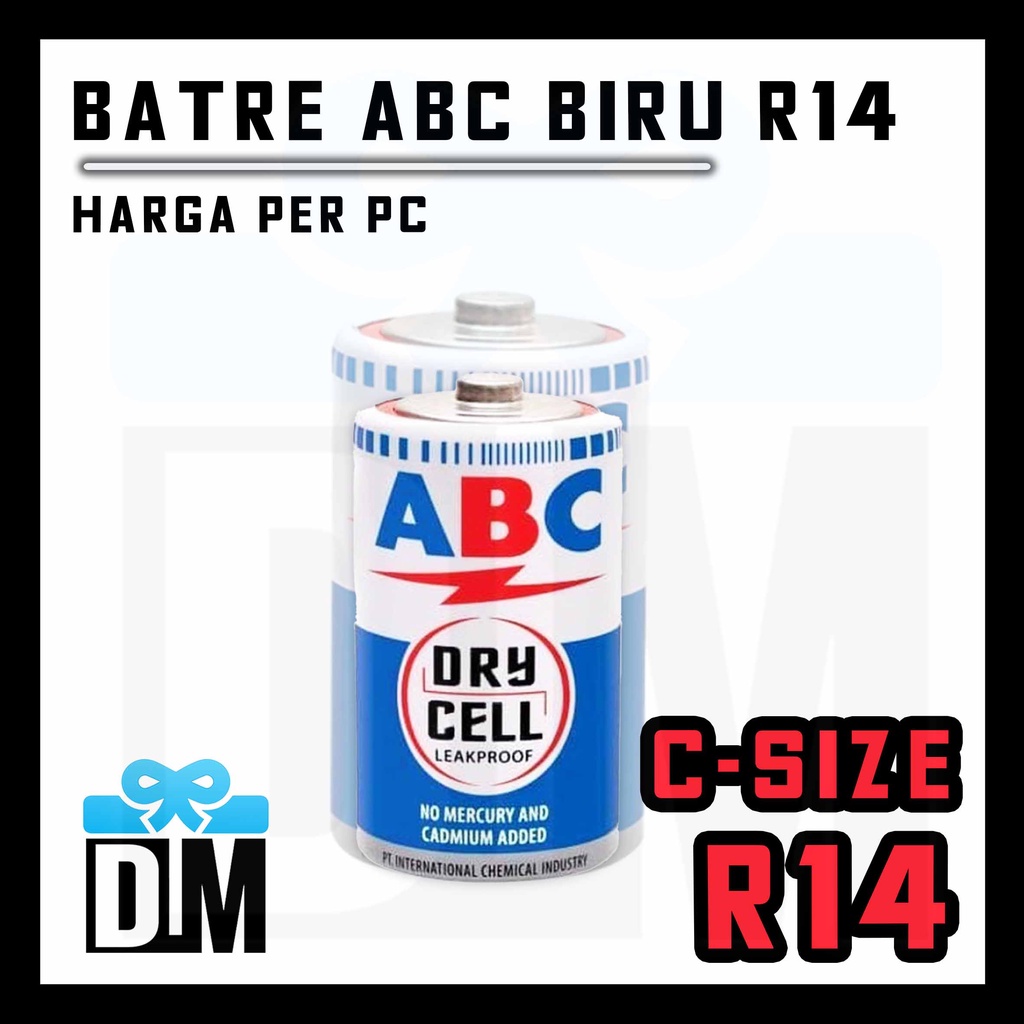 Batu Baterai Batre Kering Battery size Ukuran C atau R14 merk ABC BIRU Kualitas Terbaik