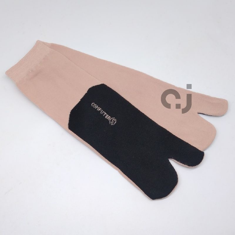 kaos kaki jempol muslimah crem telapak hitam kaos kaki 2 jari wanita dewasa bahan nylon lembut murah-S pendek matakaki