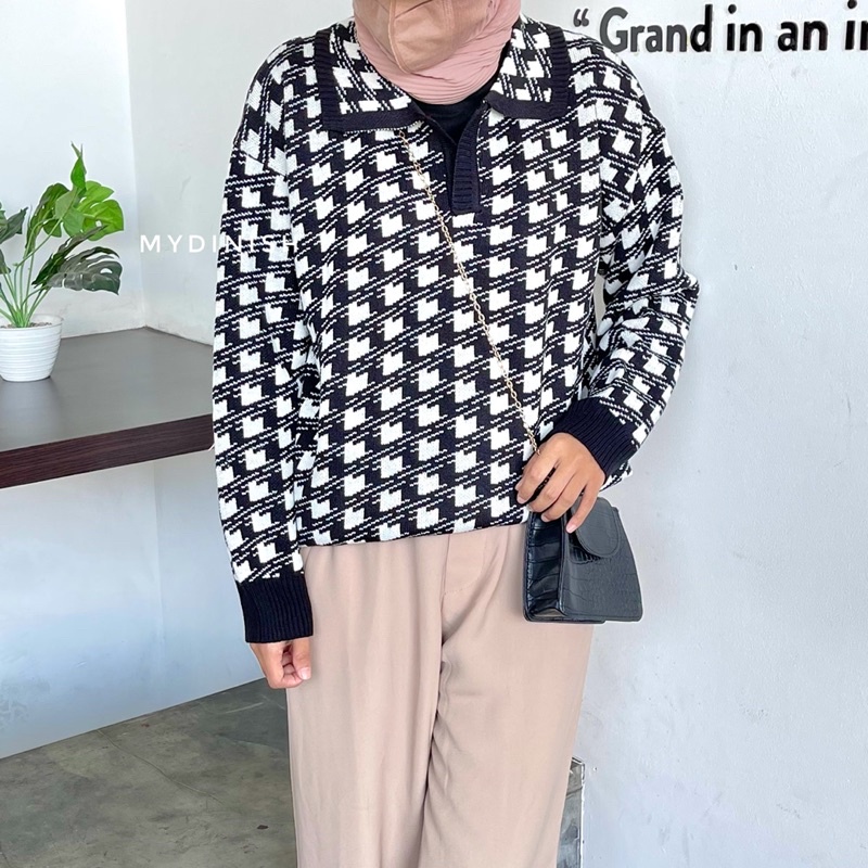 Sahara houndstooth Blouse - Atasan wanita