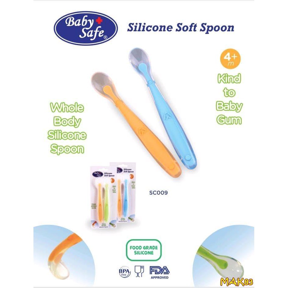 BABY SAFE SPOON SET 2 PCS SC009 SENDOK SILIKON BAYI ISI 2