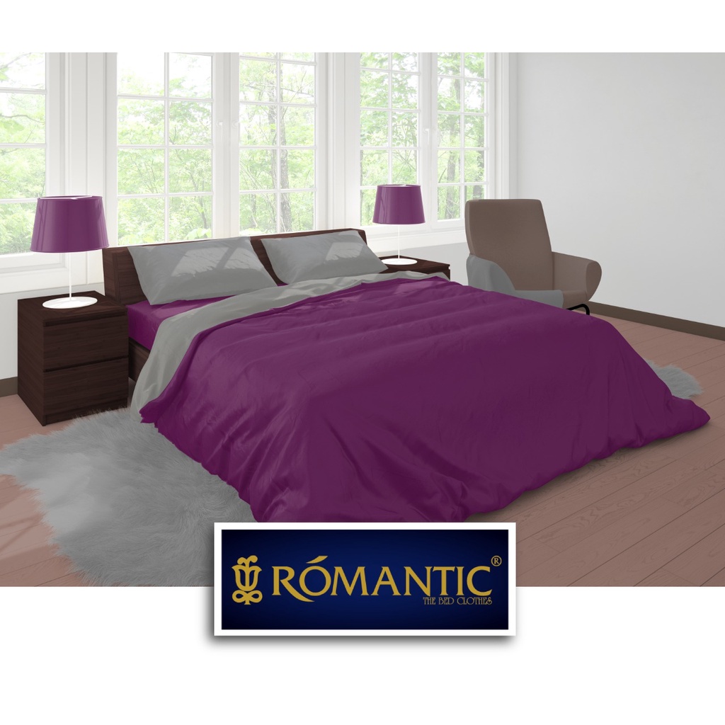 Two Tone Bedcover ROMANTIC Ungu Terong x Abu aesthetic Bandung