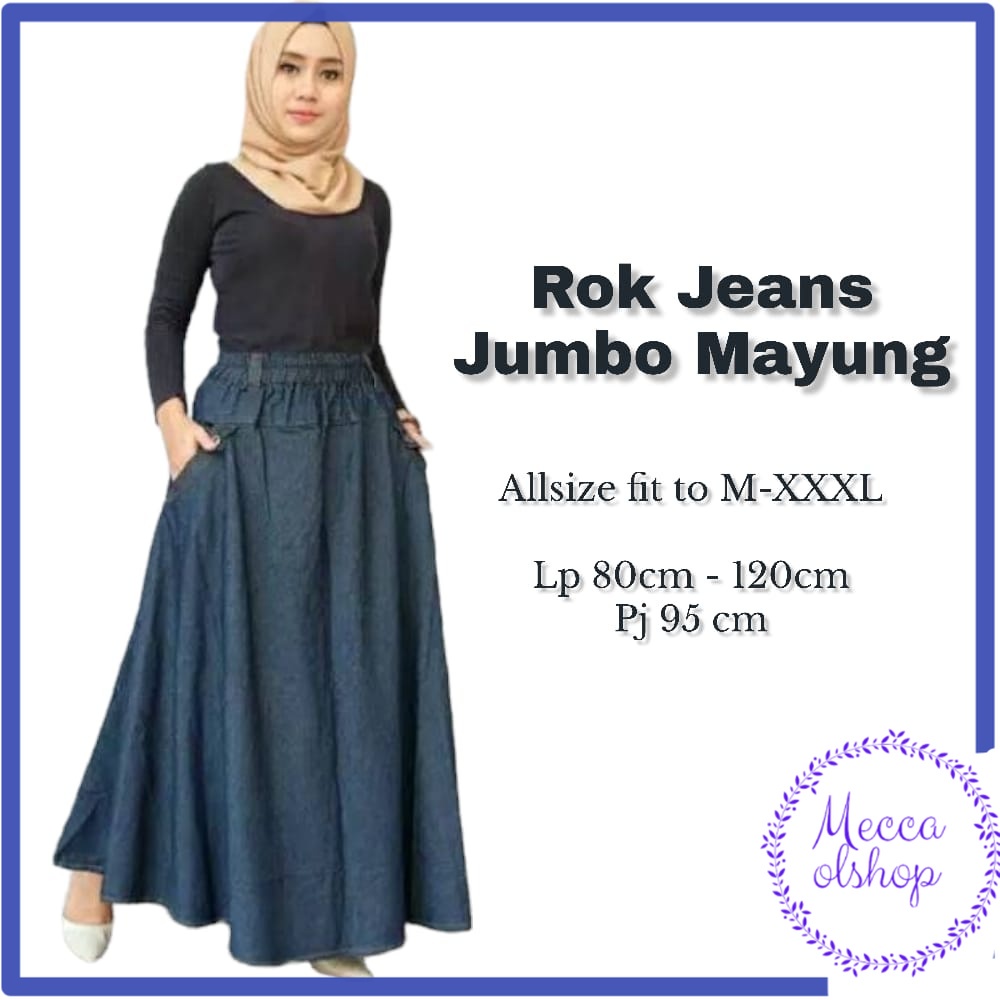(COD)Rok Jeans Panjang Jumbo Mayung Modern Rok Klok Umbrella Skirt Bawahan Denim Payung Wanita Dewas