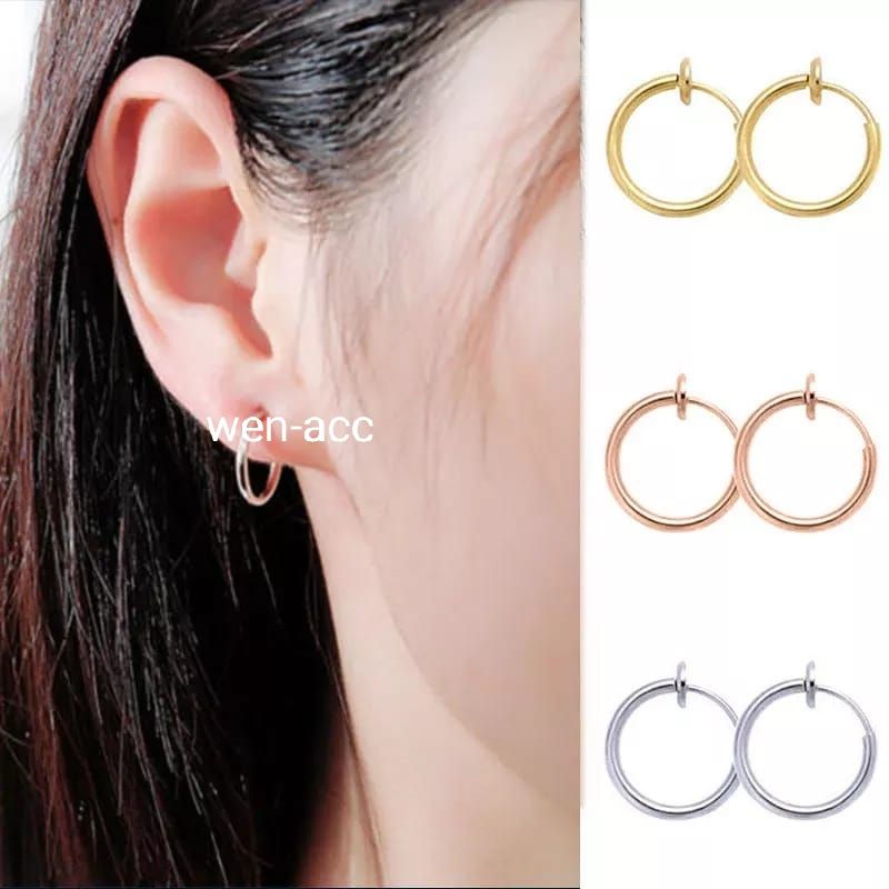 Anting Piercing Titanium Model Bulat Polos Pria dan Wanita