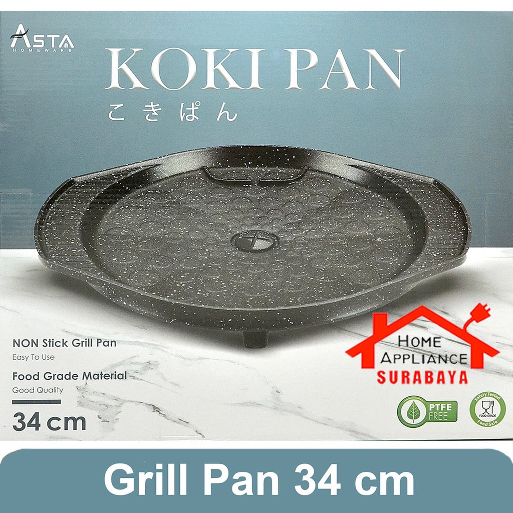 Bulgogi Pan - Grill Panggangan BBQ Marble Bulat 34 CM Tanpa Tutup Kaca Asta Koki Pan ASKP 03