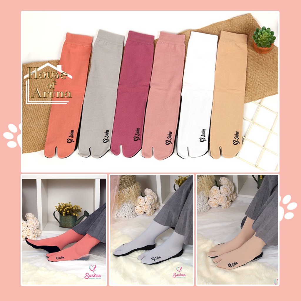Kaos Kaki Wanita Jempol Telapak Hitam Warna Polos Muslimah Dewasa Panjang Hijab Sashee Original All Size