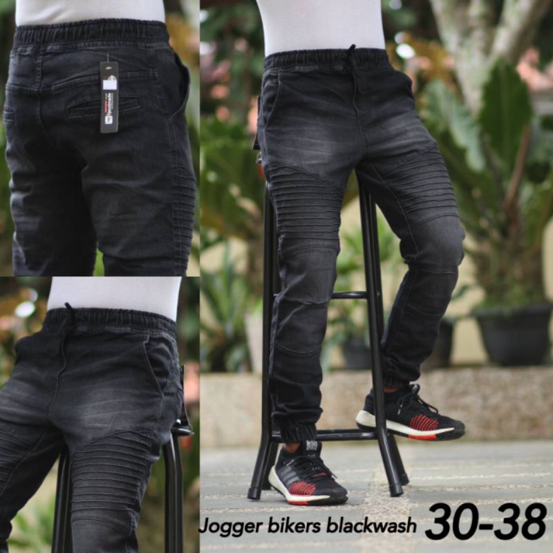 joger jeans bikers black wash original handmade distro / joger jeans big size / joger jumbo jeans / celana joger jeans blacmwash / joger jeans pria