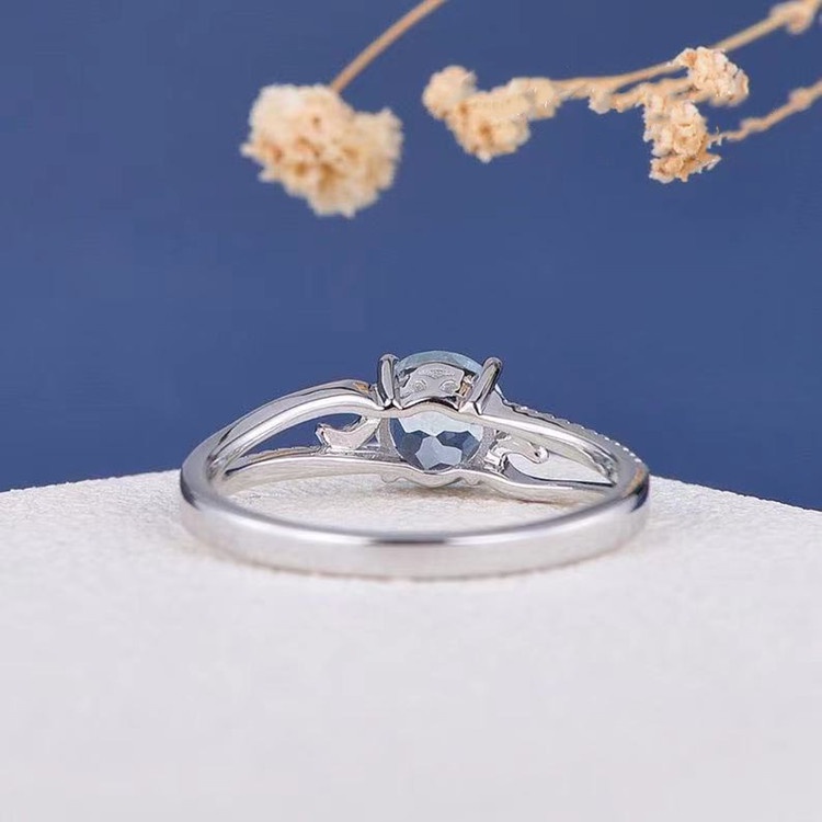 Cincin Nikah Silver S925 Hias Kristal Berlian Aquamarine Untuk Wanita