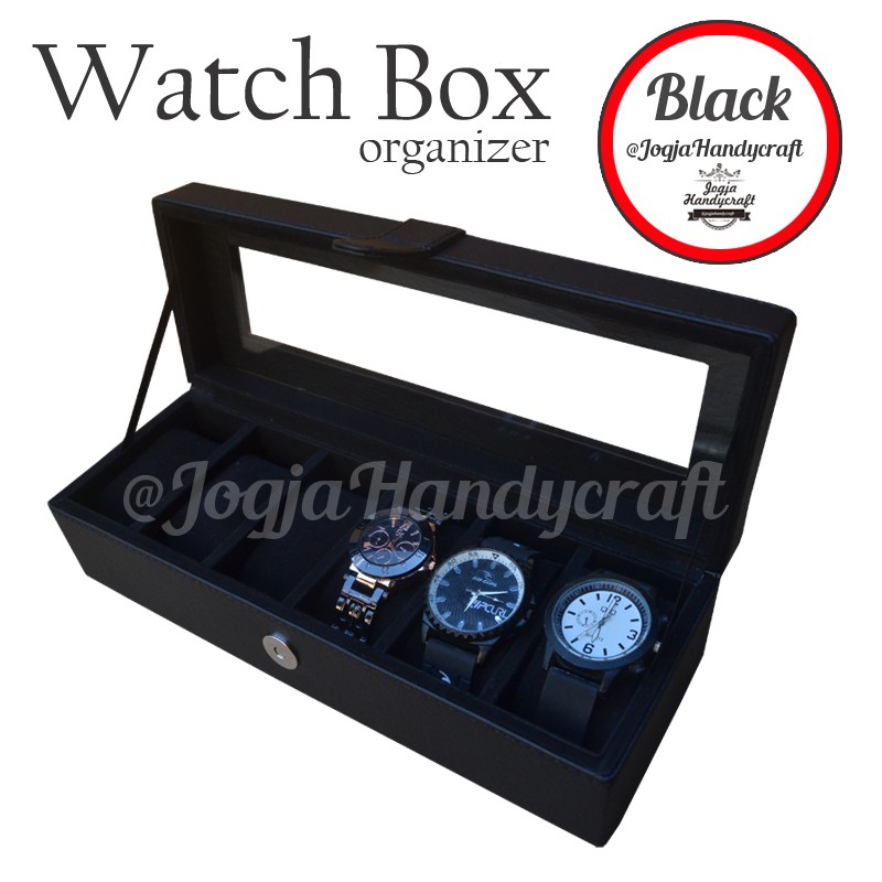 Full Black Watch Box / Kotak Tempat Jam Tangan Isi 6