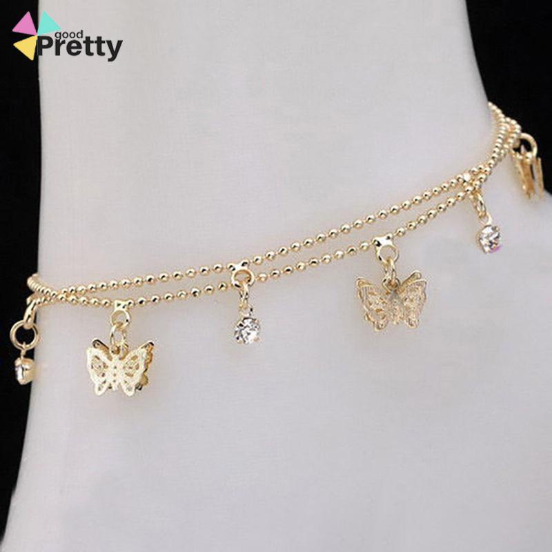 Double Layer Hollow Butterfly Liontin Gelang Kaki Paduan Fashion Sepatu Wanita Yang Indah - PD