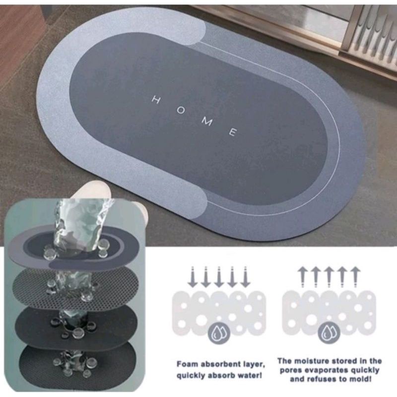 Keset Diatomite Model Oval AntiSlip dan Bau Keset Kamar dan Ruang Tamu /keset kaki.