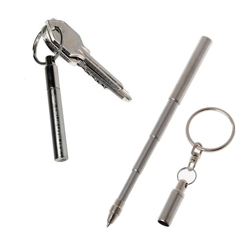 Moonlight&quot; Portable Stainless Steel Telescopic Ballpoint Pen Metal Key Ring Keychain Tools