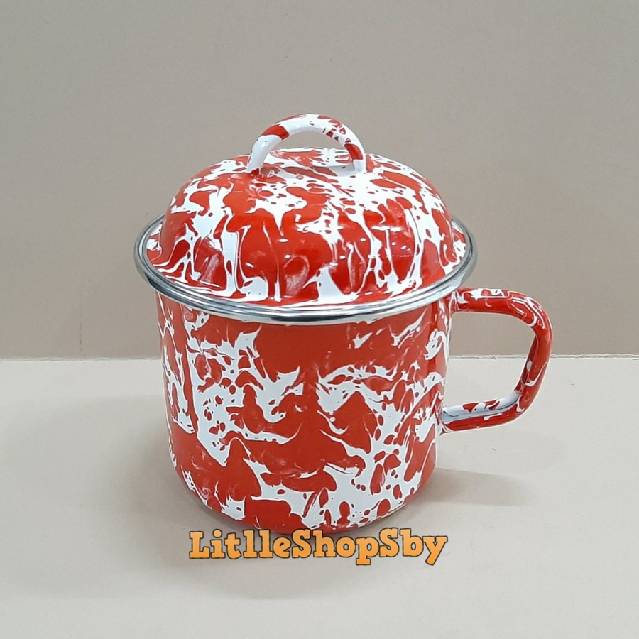 Cangkir Gelas Mug Enamel 12cm Merah Blirik Loreng