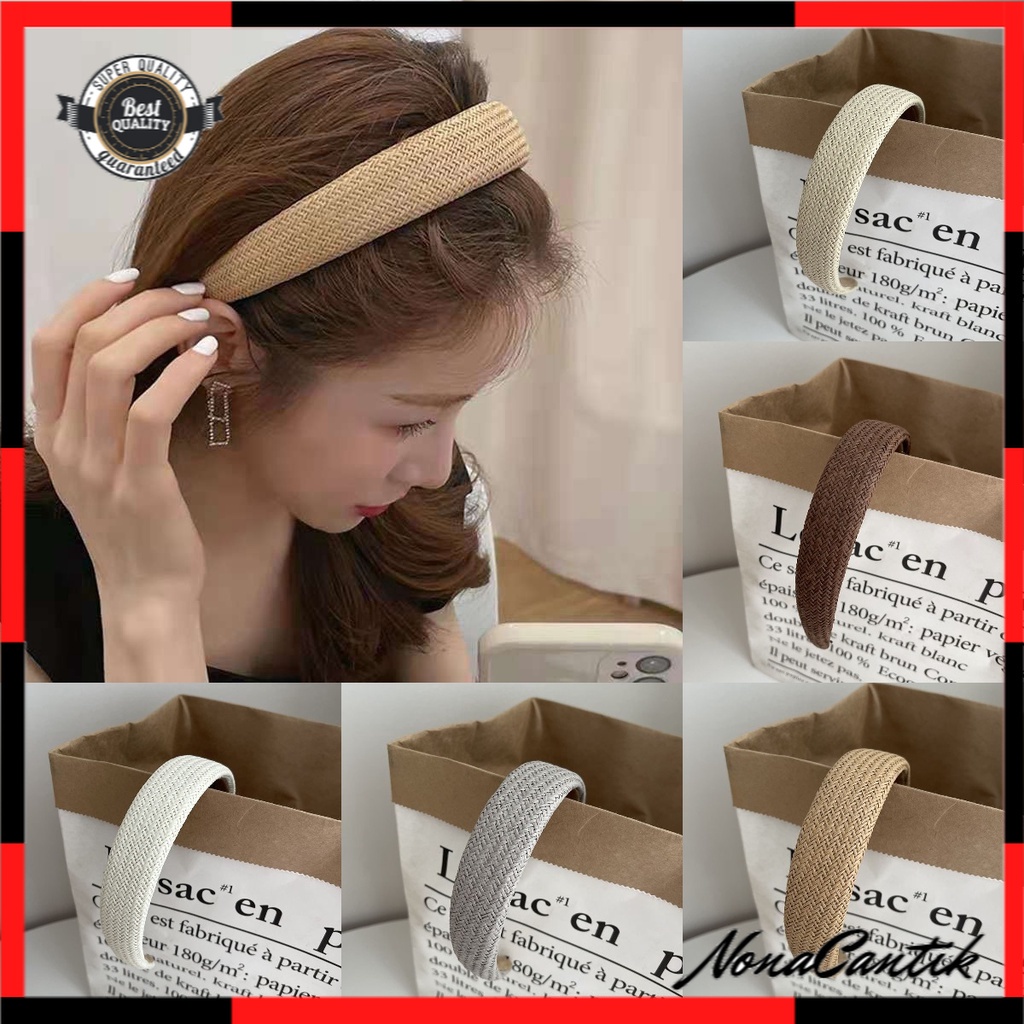 Bando Korea 3.3cm Rotan Tenun Jerami Bandana Headband Busa Lebar Rambut Wanita Dewasa Polos Unik Lucu