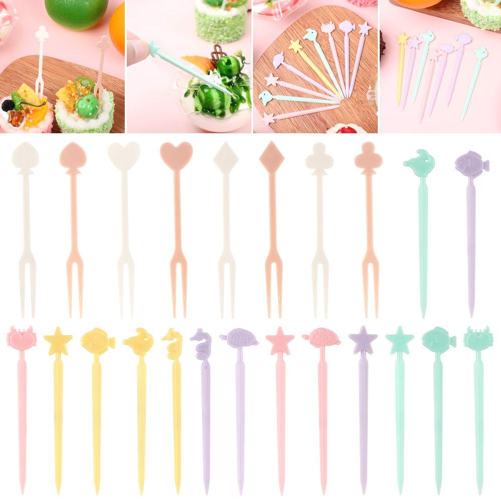 Solighter 20/36pcs Garpu Reusable Kartun Peralatan Makan Buah Kue Dessert Stick