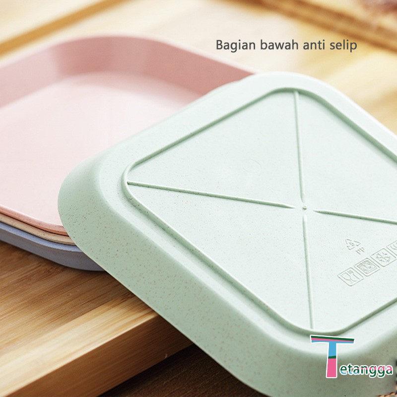 Piring Makan Bentuk Kotak Wheat Straw Square Plate Warni Set 4 In 1 Square Plate Dinner Plate VS-21