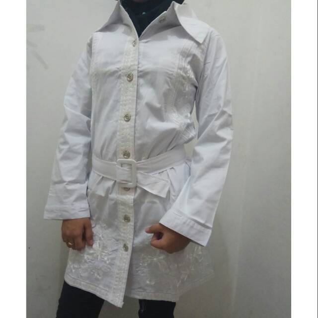 Tunik Muslim putih full bordir+ free belt