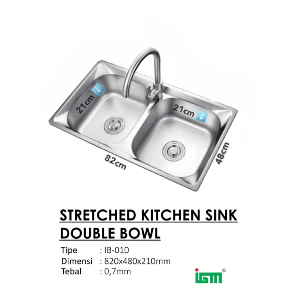 TERBAIK IGM IB-010 STRETCHED KITCHEN SINK DOUBLE BOWL