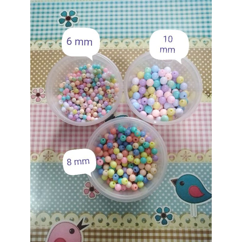 Grosir Mote manik  susu bulat meronce warna pastel 4, 6, 8, 10 mm 1 pon