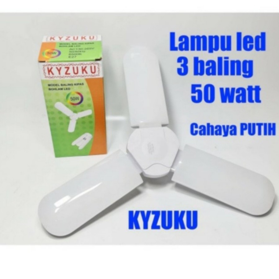 Lampu Bohlam LED Model Kipas 3 Baling 50 Watt Cahaya Putih Super Terang