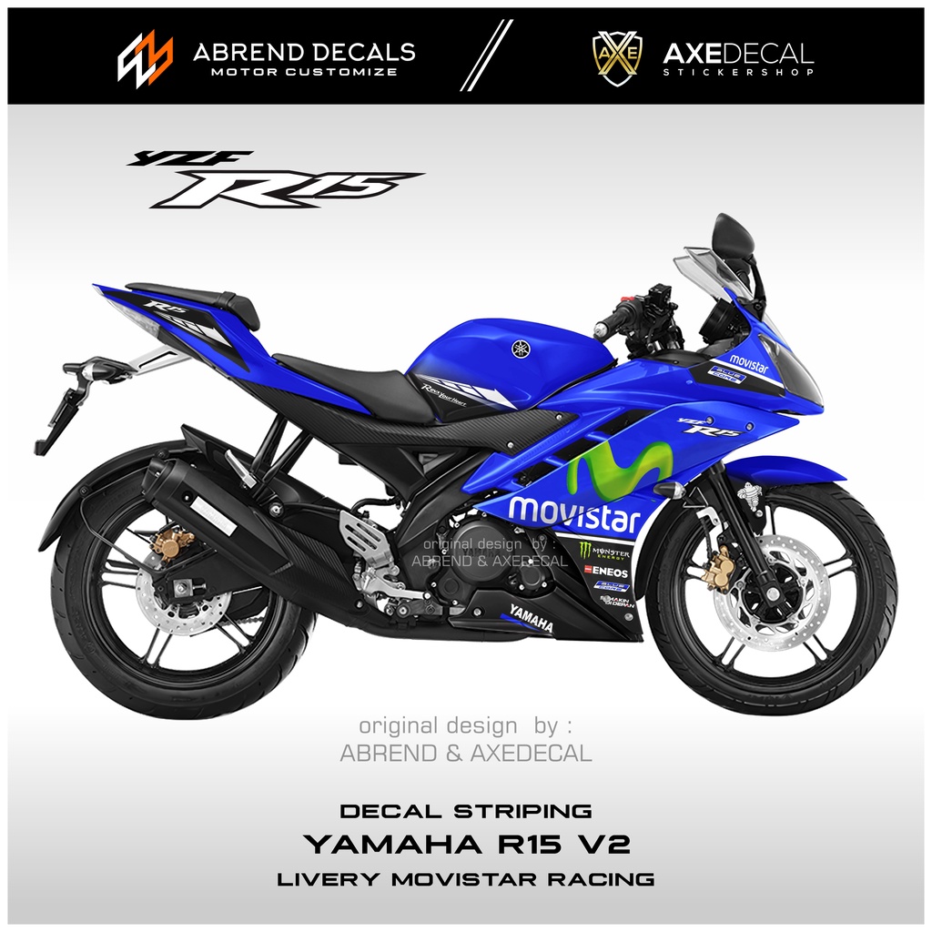 Striping Yamaha R15 V2 Movistar / Stiker Motor R 15 V2 Desain Custom / Stock Decal