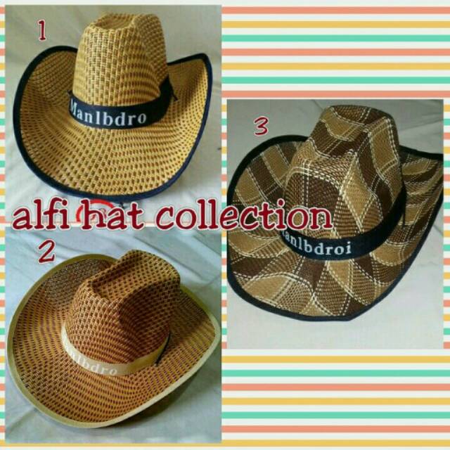 Topi cowboy anyaman jerami.